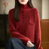 Cuello Cruzado Cálido De Botón Único Decorativo Retro Exquisito Manga Larga Ajuste Básico Versátil Otoño/Invierno Temperamento Prenda Interior Superior
