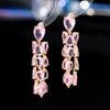Pendientes elegantes de lujo con borlas de circonitas de color flor de hielo atmosféricas de la industria pesada, ligeros, de plata s925, con microincrustaciones de circonitas, pendientes de alta moda.