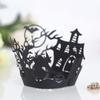 Borda de Papel para Bolo Castelo de Halloween Transfronteiriço Laser Vazado Bruxa Preta Teia de Aranha Copo de Papel Maffen Atacado