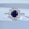 Longlongjin Live Nuevo Anillo de Plata S925 con Incrustaciones de Corindón Azul de 6.0 mm con Diamantes Completos para Mujer, Moda Ejecutiva