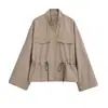 Ropa de Mujer al por Mayor Transfronteriza Estilo Europeo y Americano Otoño Nuevo Cortavientos con Cremallera Metálica Chaqueta con Cordones Estilo Safari