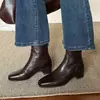 Botas Delgadas Lavables de Piel de Vaca de Alta Calidad para el Trayecto Diario Invierno 2026 Tacón Grueso Tacón Medio Versátiles Adelgazantes Punta Cuadrada Piel Genuina Botines Cortos Mujer