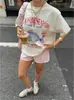 Camiseta Casual de Algodão Puro de Manga Curta para Mulheres 2026 Verão, Gola Redonda Solta Estampa 3D Comprimento Médio