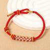 Pulsera de Cuerda Roja Producto Semiterminado Usable Cuentas de Transferencia de Oro DIY Pareja Hecho a Mano Tejido Ocho Hebras Cuerda de Mano Nudo Flor de Durazno