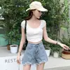 Shorts de Mezclilla de Verano Finos Estilo Ins para Mujeres Gorditas Chicas Nuevos Talla Grande Sueltos Celebridad Cibernética Línea A Rasgados Rugosos Pierna Ancha Pantalones Cortos