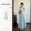 Vestido Largo de Playa Elegante de Verano para Mujer Estilo Francés Verde Menta Descubierto con Tirantes Vacaciones Marítimas