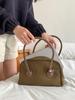 Procesamiento y Personalización de Bolso Boston Marrón Retro Diseño de Nicho Bolso de Moda para Mujer Bolso de Mano de Gamuza de Gama Alta