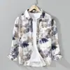 Camisa de Tencel y Lino de Primavera con Estampado de Moda para Hombre, Top Holgado Artístico Casual