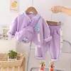 Traje de Dos Piezas con Estampado de Dibujos Animados para Niñas con Bolso Fabricante Mayorista Chaqueta de Punto de Manga Larga y Pantalones para Primavera y Otoño