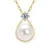Colar Pingente Gota de Água Pérola Natural de Água Doce Moissanita Banhado a Ouro 14K Design de Nicho de Luxo Leve Francês Corrente para Clavícula