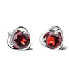 Pendientes de Plata de Ley 925 Rojo Granada Pendientes Coreanos en Forma de Corazón Fabricante Mayorista
