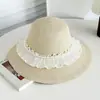 Sombrero de Paja de Ala Ancha con Perlas y Encaje para Mujer 2026 Nuevo Sombrero de Sol de Ala Ancha para Verano Sombrero de Paja Tejido tipo Cubeta para Vacaciones en la Playa