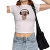 Camiseta informal de verano para mujer con estampado de gato, estilo Spice Girls europeo y americano, de manga corta, corte ajustado.