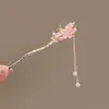 Presilha Rosa Doce e Delicada para Meninas, Presilha Estilo Chinês Hanfu com Toque de Luxo, Acessório de Cabelo para Penteados Presos