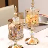 Tarro de almacenamiento de cristal de lujo ligero con tapa, estilo europeo americano, para mesa de café de sala de estar, tarro de dulces de encaje, adornos de decoración de almacenamiento