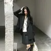 Conjunto de saia midi elegante estilo coreano de lã parcial para outono de 2026 com bolsa na cintura e blazer para mulheres