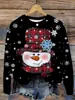 Europeu e Americano Cruzamento Outono Novo Natal Gola Redonda Floco de Neve Xadrez Impressão Digital Solto Manga Longa Casual Moletom Feminino
