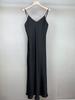 Vestido de Suspensório Dalian Feminino 26 Estilo Primavera/Verão em Linho Acetato Imitado Preto Sólido e Branco Cetim, Estilo Elegante