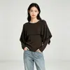 Otoño/Invierno 2026 Nuevo Diseño Sensación Chal Cuello Redondo Manga Larga Punto Base Camiseta Mujer Temperamento Francés Suéter Falso de Dos Piezas