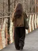 Pantalones de chándal gruesos estilo retro coreano para otoño/invierno 2026, holgados y relajados, pantalones tipo calabaza de pierna ancha con una caída fluida, pantalones largos casuales para mujer