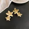 Brincos pingente de flor plissada com agulha de prata, luxo leve, de alta qualidade, modernos, brincos simples, design único e requintado