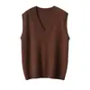 Colete Tricotado Gola V Novo Outono e Inverno Feminino Peça de Roupa Externa Primavera e Outono Camisa Dobrada Solta Colete Suéter Estilo College