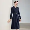 Amazon Comercio Exterior Transfronterizo Moda Nueva Otoño/Invierno Vestido de Color Sólido con Cintura Ajustada y Cuello en V de Manga Larga para Mujer
