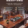 Conjunto de Mesa de Chá e Cadeiras de Madeira Maciça de Seringueira, Novo Estilo Chinês, Uma Mesa e Várias Cadeiras, Adequado para Uso em Escritório e Casa, Mesa de Chá Integrada para Preparar Chá