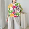 Diretamente do Fabricante: Blusas Femininas Plus Size de Manga Três Quartos que Cobrem o Corpo e te Deixam Mais Magra, com Estampa Vintage, Camiseta Versátil Estilo Issey Miyake