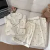 Pijama de Algodão Nuvem para Mulheres, Novo Estilo de Verão, Conjunto de Três Peças Manga Curta com Desenho de Ursinho Doce, Roupa de Casa Popular que Pode Ser Usada Fora