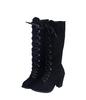 Botines Casuales de Tacón Alto para Mujer en Otoño e Invierno Nuevos Transfronterizos Talla Grande Otoño Punta Redonda Estilo Francés Tacón Grueso Color Sólido Botines Martin para Mujer