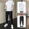 [Traje de Seda de Hielo] Camiseta Deportiva de Manga Corta de Secado Rápido para Hombre de Verano Pantalones de Seda de Hielo Versátiles para Jóvenes Top Holgado de Media Manga