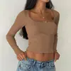 Ropa para Mujer Europea y Americana 2026 Nuevo Top Corto de Color Sólido con Lazo y Encaje Camiseta Moda Versátil Top de Manga Larga Ajustado para Mujer