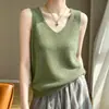 Chaleco de Punto Nuevo de Seda y Cachemira con Cuello en V para Mujer Otoño/Invierno 2026, Suéter sin Mangas de Color Sólido