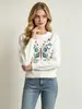 Suéter Redondo com Bordado de Borboleta Transfronteiriço para Mulheres, Estilo Suave Outono e Inverno, Blusa Pulôver de Tricô Solta