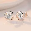 Aretes de flor de amor giratorios Runxin aretes de flor de personalidad simple aretes de rosa con circonita de amor de temperamento de moda