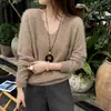 Suéter de lana para mujer, suéter con forro polar, suéter de punto liso de ajuste holgado para otoño e invierno, capa base, top de cachemira, estilo moderno, fabricante