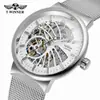 T-Winner Moda Casual Europea y Americana para Hombre Malla de Acero Inoxidable Hueca Correa Resistente al Agua Automático Mecánico Reloj Venta al por Mayor