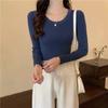 Suéter Tricotado 2023 Novo Francês Gola Redonda Base Primavera e Outono Top Slim Manga Longa Interno Suéter Outono Estilo Feminino