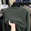 Camiseta moletom dupla face espessa para homens, pulôver de gola redonda de inverno, camada interna casual quente, camiseta básica de cor sólida