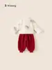 Conjunto de Ropa Estilo Chino para Niños con Top de Botones Étnico y Pantalones Jogger de Color Sólido, Conjunto de Dos Piezas para Niños y Niñas, Ropa de Año Nuevo