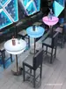Mesa de Taburete Alto de Barra Abierta KTV Redonda Mesa de Barra Iluminada con LED Mesa de Taburete y Silla de Taberna Mesas Individuales Exterior Creativo
