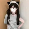 Diadema japonesa de gato blanco y negro con orejas de gato de peluche, accesorio para el pelo de Lolita con foto de chica suave