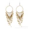 Pendientes de borlas con cuentas de arroz largas estilo étnico bohemio retro, joyería popular europea y americana, suministro transfronterizo para mujer