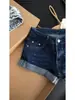 Shorts de mezclilla ultra cortos para mujer petite de alta resistencia con adornos de pedrería, estilo retro americano de verano, ajustados, que realzan la cadera, hot pants