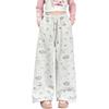 Calça de Moletom com Gato Graffiti para Meninas Primavera e Outono 2025 Nova Moda Casual Ocidental Esportiva Coreana Calça de Perna Larga