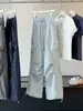 Calça Casual Fashion de Workwear com Pernas Largas para Mulheres, Nova de Verão com Cintura Alta Emagrecedora, Cordão, Secagem Rápida, Seda de Gelo, Calça Parachute Esportiva