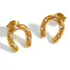 Pendientes de Acero Inoxidable Transfronterizos con un Diseño Único y de Moda, Herradura Versátil con Incrustación de Circonita, Chapados en Oro de 18 Quilates, Pendientes Impermeables para Mujer