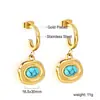 Pendientes Populares Azules Turquesa Transfronterizos, Pendientes de Botón Vintage de Diseño de Nicho, Pendientes de Acero Inoxidable Chapados en Oro de 18 Quilates