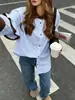 Camisa Top de Mujer Estilo Coreano Estilo Universitario Casual Holgada Rayada Manga Larga Colección Otoño 2026 Europea y Americana